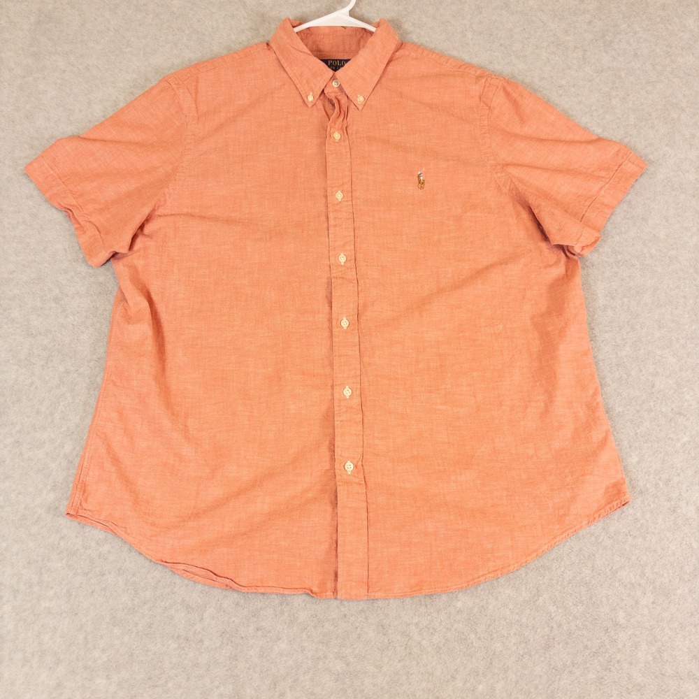 Polo Ralph Lauren Mens XXL Pink Linen Cotton Classic Fit Short Sleeve Shirt